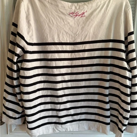 Karl Lagerfeld White Tee Black Stripes Logo Pink Sparkle Signature 100% Cotton - Picture 9 of 10